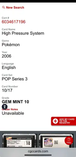 2006 Pokemon Pop Series 3 - High Pressure System #10/17 - CGC Gem Mint 10 - PSA - Image 4