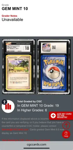 2006 Pokemon Pop Series 3 - High Pressure System #10/17 - CGC Gem Mint 10 - PSA - Image 5