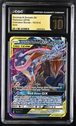 Greninja & Zoroark Gx 107/214 Holo Unbroken Bonds Pokemon CGC 10 Pristine - Image 1