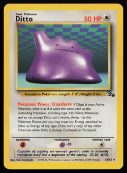 Ditto 18/62 Unlimited Rare Fossil Pokemon English HP - Image 1