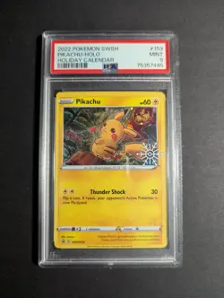 Pikachu SWSH153 - 2022 Pokemon Holiday Calendar Promo Holo PSA 9 - Image 1