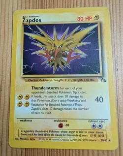 Zapdos 30/62 Rare Fossil Pokemon Unlimited Moderately Played Non Holo - Image 1