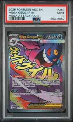 Pokemon TCG 2026 ASC EN Mega Gengar Ex Mega Attack Rare Psa 9 - Image 1