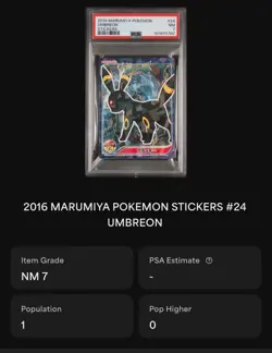 POP 1 - 0 Higher! PSA 7 Umbreon Marumiya Sticker #24 Rare Japanese Pokemon Card - Image 3