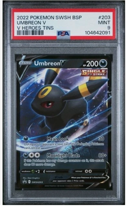 #203 UMBREON V 2022 POKEMON SWSH BLACK STAR PROMO V HEROES TINS Fresh PSA 9 - Image 1