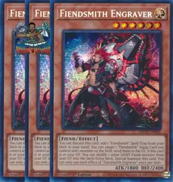 Yugioh! 3x Fiendsmith Engraver MP25-EN081 Prismatic Secret Rare 1st Ed NM - Image 1