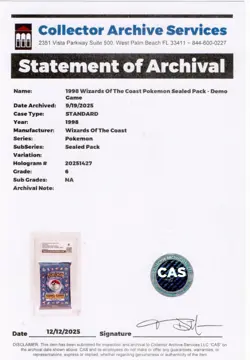1998 Pokemon TCG Sealed Demo Game Pack Shadowless Sealed CAS Graded 6 - Image 3