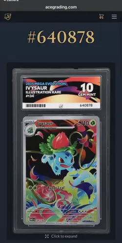Ivysaur 134/132 Mega Evolution Pokemon Card ACE 10 - PERFECT SUBGRADES - Image 3