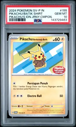 2024 POKEMON INDONESIAN SV-P PROMO #155 PIKACHU IN BATIK SHIRT PSA 10 - Image 1