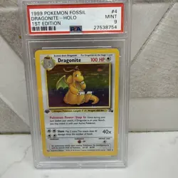 1999 Pokemon Fossil 1st Edition Dragonite #4/62 PSA 9 - Image 1