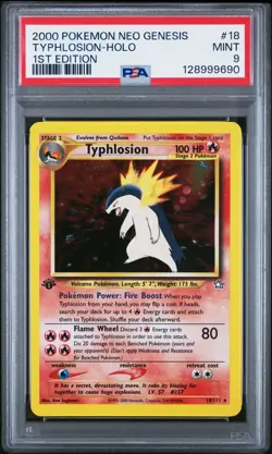 TYPHLOSION #18 1st Edition 2000 Pokemon Neo Genesis PSA 9 MINT Original Owner - Image 1