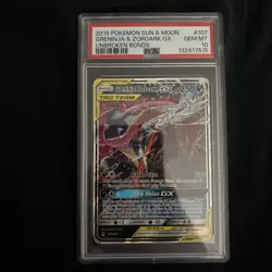 2019 Pokemon Sun & Moon Unbroken Bonds 107 Greninja & Zoroark GX Tag Team PSA 10 - Image 1