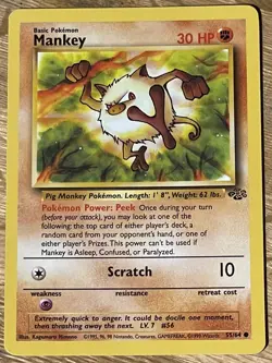 1995, 96, 98 base set Pokemon card Mankey #56 55/64 - Image 1