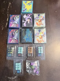 Pokemon Card Sleeves & Dice Lot Eevee Mewtwo Lucario Zoroark Multicolor TCG - Image 1