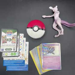 Pokemon Card Lot 24+ w/ Holos + Mewtwo Figure, Poke Ball Style Accessory, Codes - Image 1
