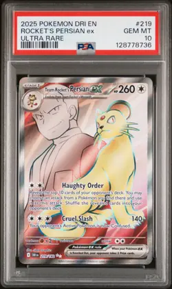 2025 POKEMON DRI EN-DESTINED RIVALS ULTRA RARE TEAM ROCKET'S PERSIAN EX PSA 10 - Image 1