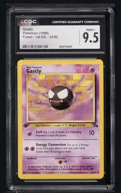 1999 Pokemon Fossil 1st Edition Gastly 33/42 CGC 9.5 MINT+ - Image 1