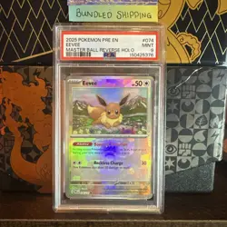 Pokemon Eevee #074 Master Ball Reverse Holo Prismatic Evolution PSA 9 MINT - Image 1