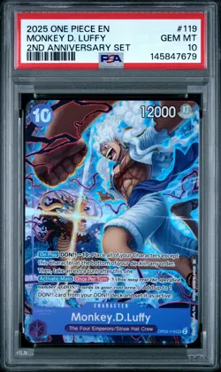 2025 ONE PIECE ENGLISH VERSION 2ND ANNIVERSARY SET #119 MONKEY D. LUFFY PSA 10 - Image 1