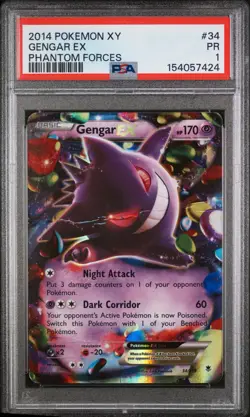 PSA 1 👀 2014 POKEMON XY PHANTOM FORCES #34 GENGAR EX PHANTOM FORCES - Image 1