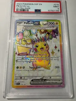 Pokemon 2024 Surging Sparks Pikachu ex 219/191 Ultra Rare Holo English PSA 9 - Image 1