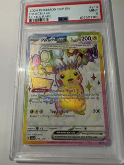 Pokemon 2024 Surging Sparks Pikachu ex 219/191 Ultra Rare Holo English PSA 9 - Image 2