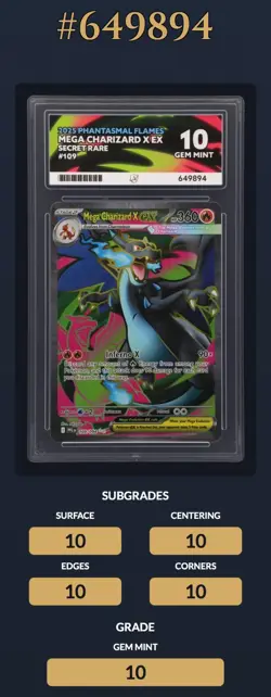 Pokemon TCG Mega Charizard X EX 109 Phantasmal Flames Ace 10 Perfect Subgrades - Image 3