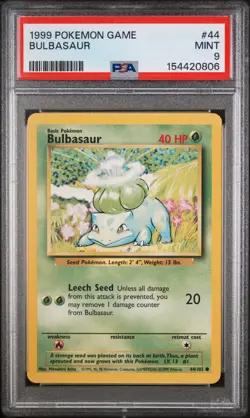 1999 Pokemon Base Set Unlimited #44 Bulbasaur PSA 9 - Image 1