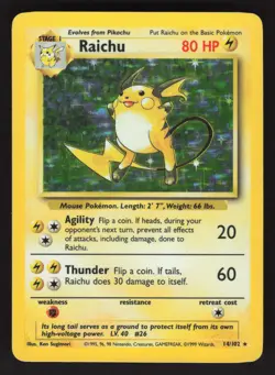 Raichu 14/102 Holo Pokemon TCG Base Set MP - Image 1