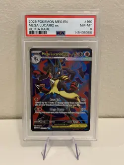 Mega Lucario ex Ultra Rare 160/132 PSA 8 2025 Pokemon Mega Evolution - Image 1