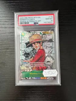 One Piece Monkey D. Luffy OP13-118 Carrying on His Will PSA 10 GEM MINT Manga Al - Image 1