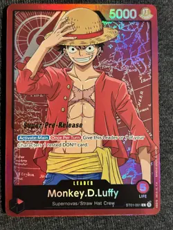 One Piece TCG Monkey.D.Luffy ST01-001 Leader Super Pre-Release NM - Image 1