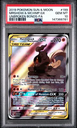 Marshadow & Machamp GX 199/214 Pokemon Card Unbroken Bonds Alt Art PSA 10 - Image 1