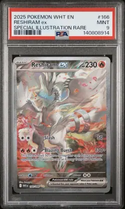 2025 POKEMON WHITE FLARE PSA 9 RESHIRAM EX SPECIAL ILLUSTRATION RARE 166 - Image 1