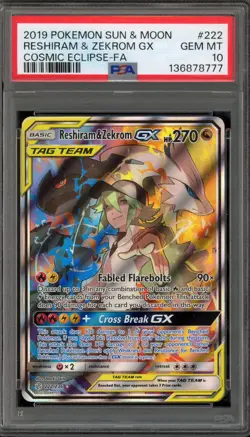 Pokemon Reshiram & Zekrom GX Cosmic Eclipse Full Art #222 PSA 10 Gem Mint - Image 1