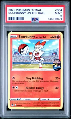 2020 POKEMON FUTSAL #004 SCORBUNNY ON THE BALL PSA 9 - Image 1