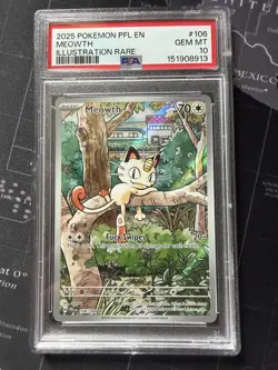 Meowth 106/094 Illustration Rare 2025 Pokemon Phantasmal Flames PSA 10 Gem Mint - Image 1