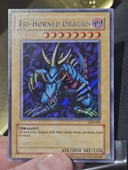 Yugioh Tri-Horned Dragon Legend of Blue-Eyes Secret Rare LOB-000 NM Reprint🔥 - Image 2
