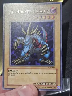 Yugioh Tri-Horned Dragon Legend of Blue-Eyes Secret Rare LOB-000 NM Reprint🔥 - Image 3