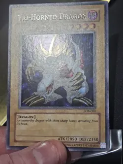 Yugioh Tri-Horned Dragon Legend of Blue-Eyes Secret Rare LOB-000 NM Reprint🔥 - Image 4