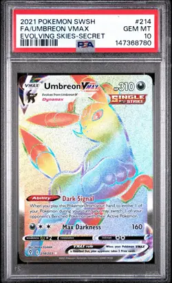 Umbreon VMAX 214/203 Pokemon Card Evolving Skies Rainbow Secret Rare PSA 10 - Image 1