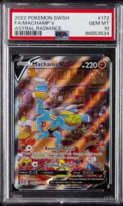 2022 POKEMON SWORD & SHIELD ASTRAL RADIANCE #172 FULL ART/MACHAMP V PSA 10 - Image 1