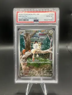 2025 POKEMON 106/094 MEOWTH PHANTASMAL FLAMES ILLUSTRATION RARE - PSA 10 - Image 1