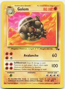 Pokemon TCG Golem Unlimited Uncommon Fossil 36/62 LP - Image 1