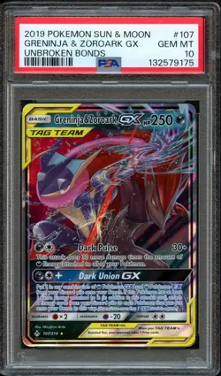 PM - 2019 - POKEMON SUN & MOON - #107 - GRENINJA & ZOROARK GX - PSA 10 - Image 1