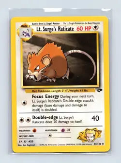 Lt. Surge's Raticate 53/132 Uncommon Gym Challenge Pokemon Unlimited LP - Image 1