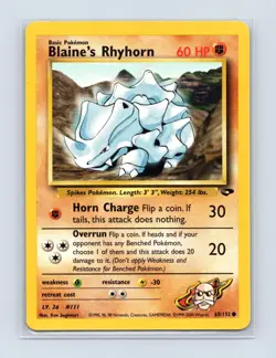 Blaine's Rhyhorn 65/132 Common Gym Challenge Pokemon Unlimited Lightly Played - Image 1