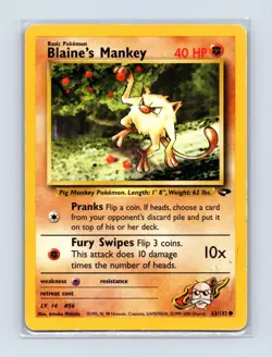 Blaine's Mankey 63/132 Common Gym Challenge Pokemon Unlimited Lightly Played - Image 1