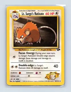 Lt. Surge's Raticate 53/132 Uncommon Gym Challenge Pokemon Unlimited LP - Image 1