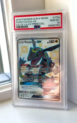 2018 POKEMON SUN & MOON CELESTIAL STORM #177A FULL ART RAYQUAZA GX PSA 10 - Image 1
